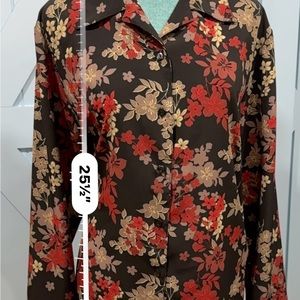 Vintage red floral button blouse